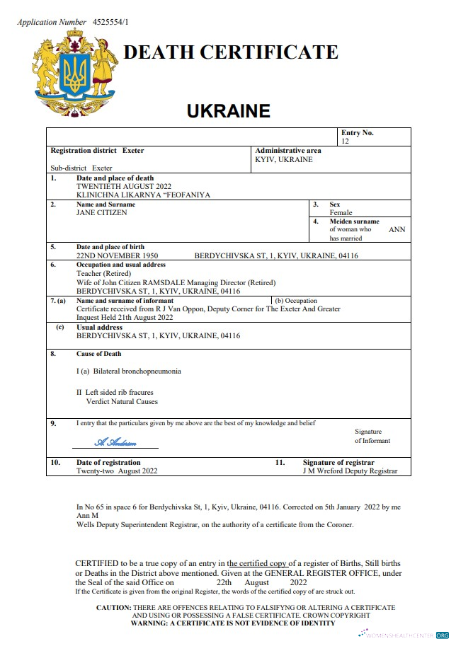 Download Ukraine death certificate Word and PDF template Photoshop template